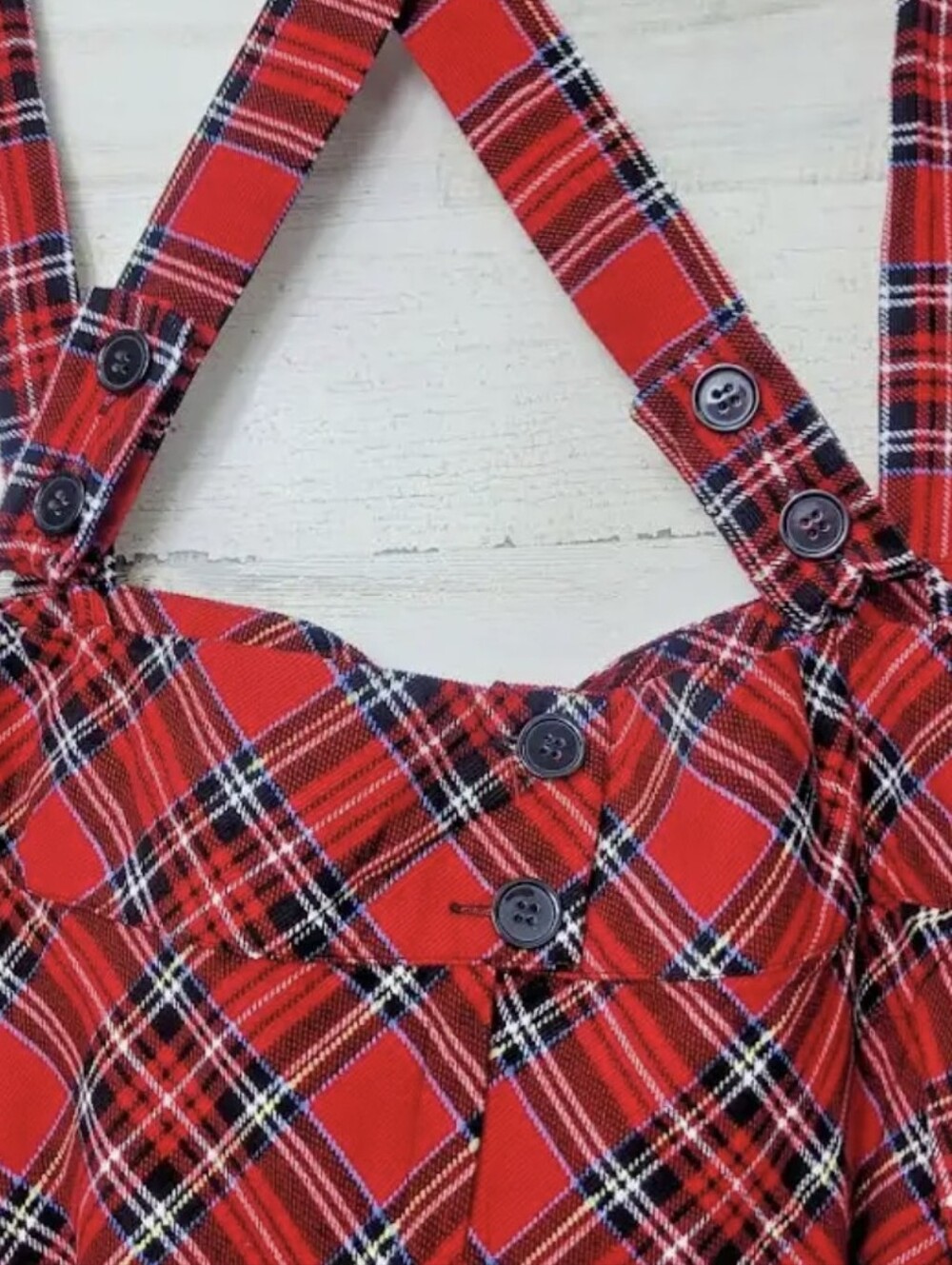 UNIQUE VINTAGE 1960's Style Red Plaid Suspenders Ruth Flare Skirt - Picture 7 of 14